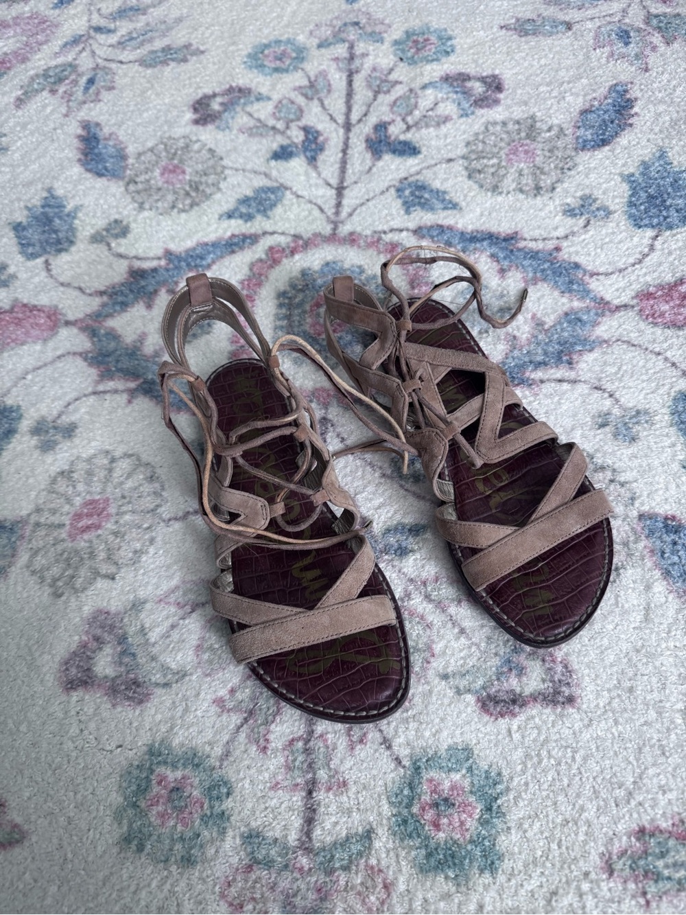 Sam Edelman Beige Lace-Up Gladiator Sandals